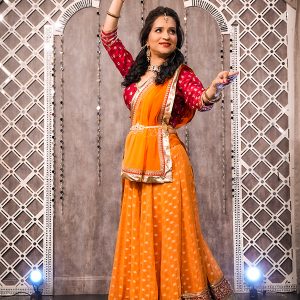 Red Brocade Choli with Orange Ghagra